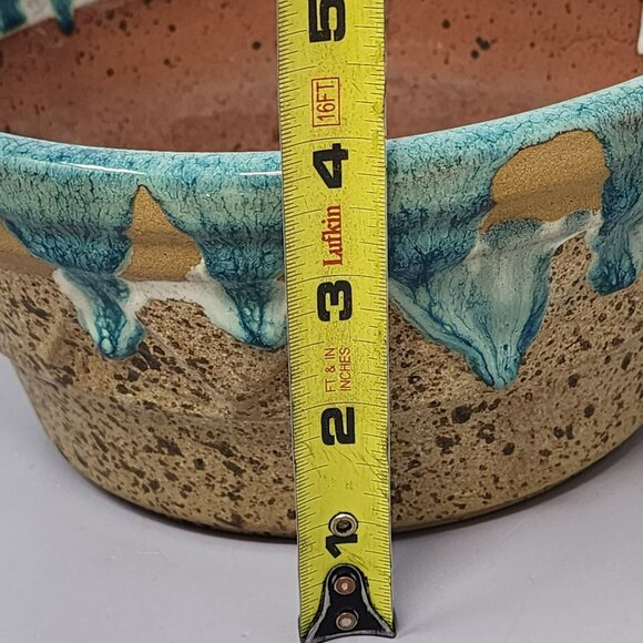 Handmade Clay Pottery Drip Glaze Bowl Turquoise & Speckled Tan Pottery - Picture 11 of 11